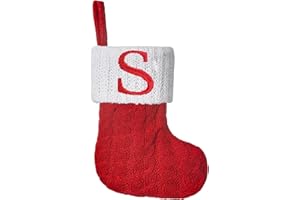 Pxniy Mini Red Knit Stocking,8.5 Inches Initial Monogram Embroidered Christmas Stocking,Family Fireplace Hanging Ornament Xmas Holiday Decor Gift-Letter S