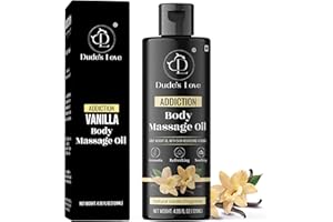DUDE'S LOVE Organic - Vanilla Full Body Massage Oil - No Stain & Non-Sticky | with Fractionated Coconut Oil, Vanilla & Jasmin Oil | for Massage Therapy - 4.05 Fl Oz