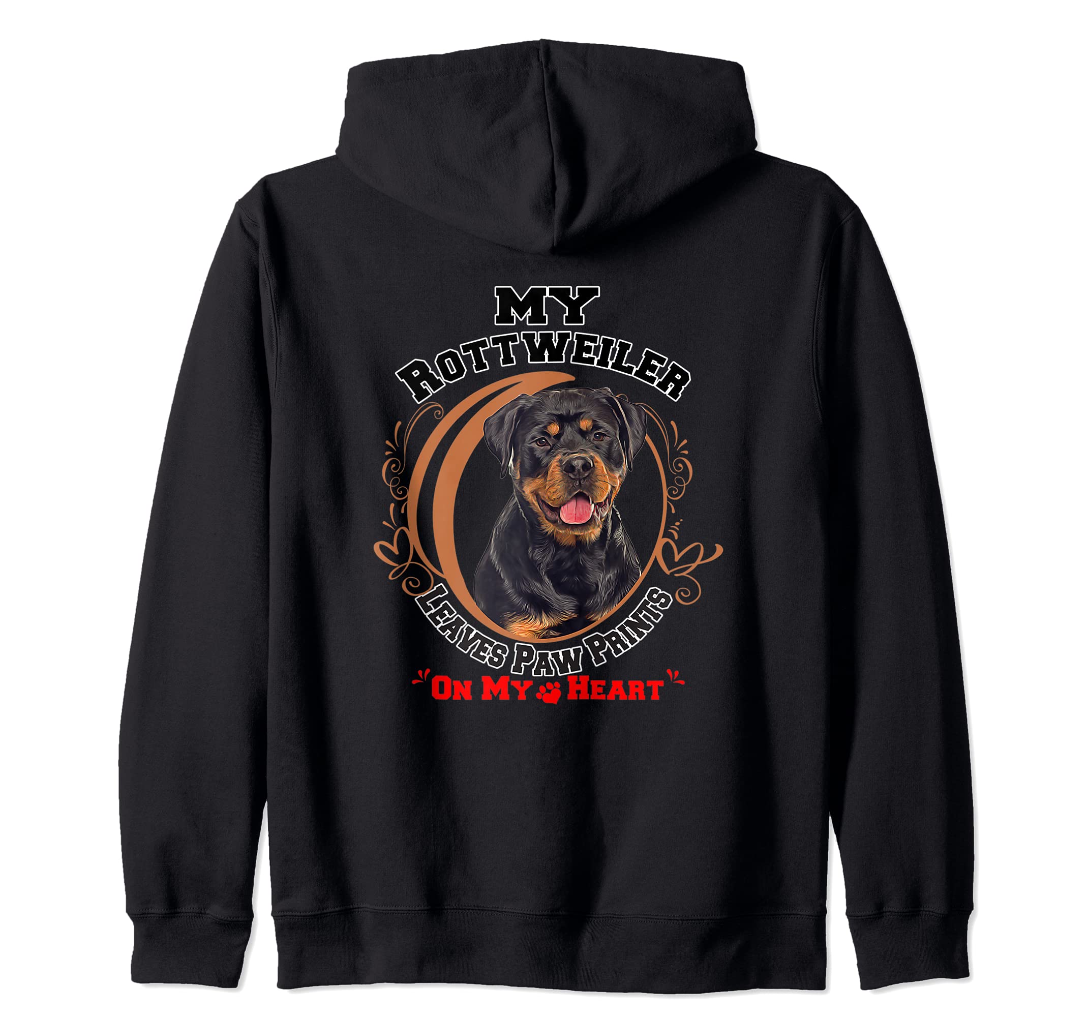 Rottweiler Dog Owner Paw Prints On My Heart Zip Hoodie