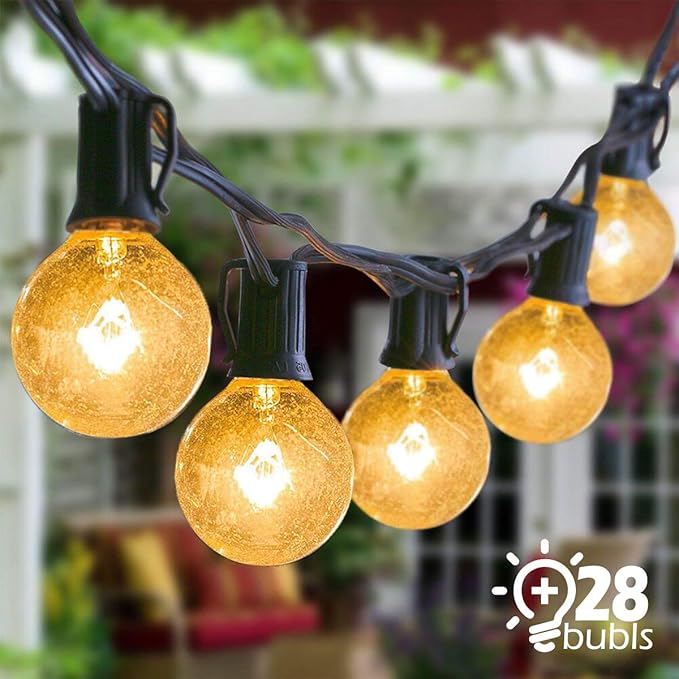 Josechan Lichterkette glühbirnen 9.5 m Lichterkette Außen G40 Garten Lichterkette 28er Warmweiß Birnen 7 W für Weihnachten, P