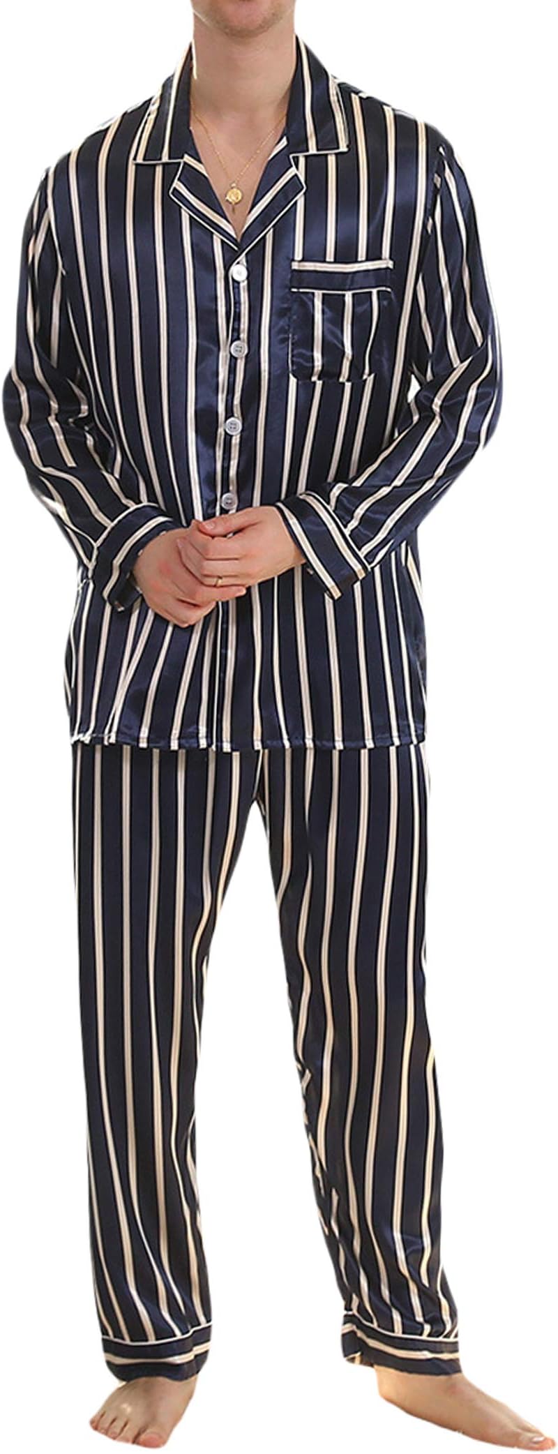 YIMANIE Mens Satin Pajamas Set Classic Sleepwear Loungewear