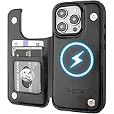 ONETOP Compatible with Magsafe for iPhone 16 Pro Wallet Case with Card Holder, PU Leather Kickstand RFID Blocking Case, Double Magnetic Clasp and Durable Shockproof Cover 6.3 Inch (Black)