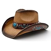 Men's Women's Straw Cowboy Hat Cowgirl Woven Sun Hat Western Cowboy Hat Two Decorative Bands