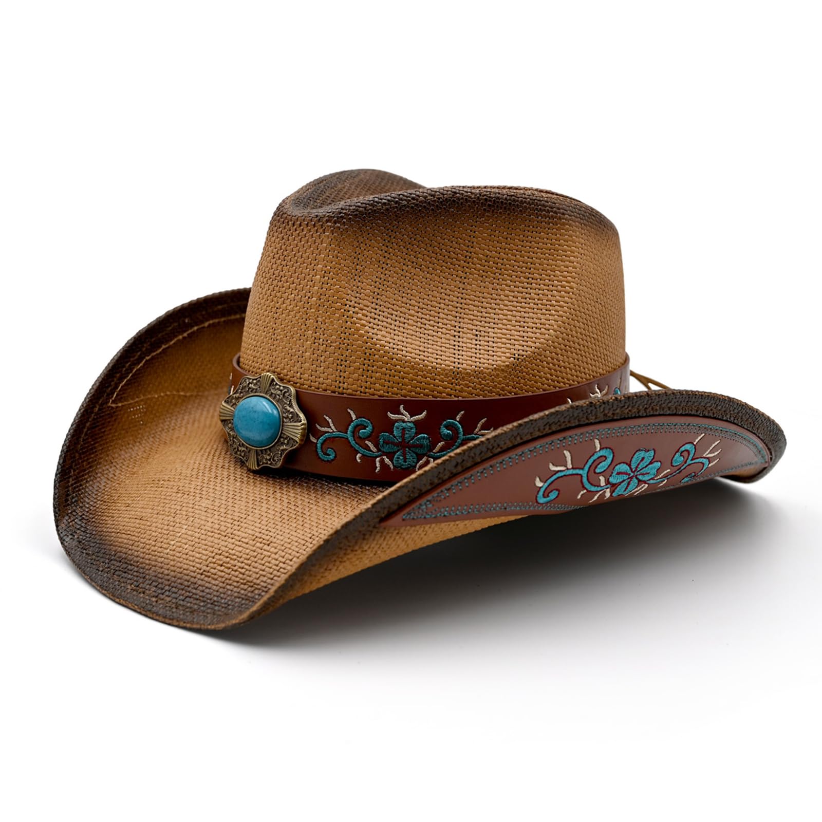 Photo 1 of (missing band) Men's Women's Straw Cowboy Hat Cowgirl Woven Sun Hat Western Cowboy Hat Two Decorative Bands