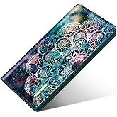 Simikol Ultra Slim Womens Wallet Minimalist Thin Long Leather Bifold Wallet RFID Blocking Card Holder Organizer with Zipper Coin Pocket Ladies Girls Gift Purse, Mandala