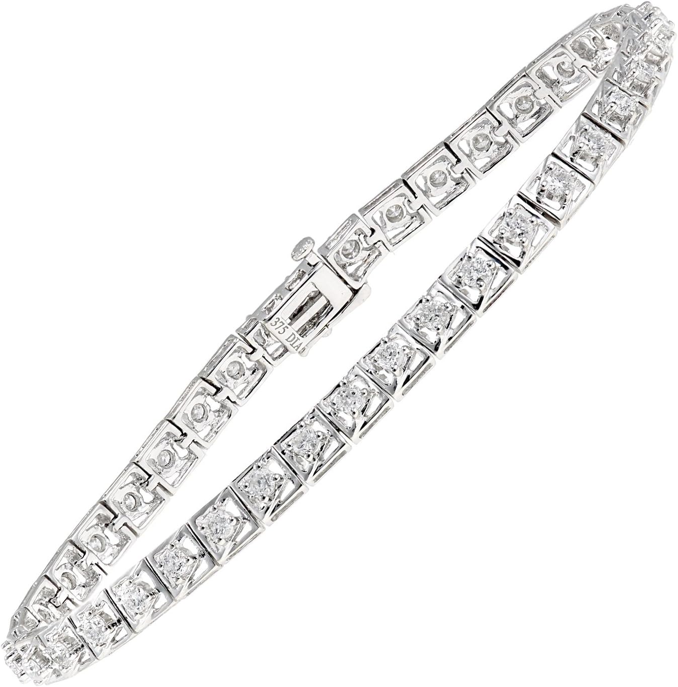 NaavaWomen's 9ct White Gold Total 2.00ct Diamond Tennis Bracelet of Length 18.2cm PBC03265W