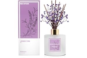 Molensun Reed Diffuser Set 6.7oz, Lavender Thyme Premium Essential Oil Scented Diffuser with Sticks, Fragrance Preserved Real Flower Refill Home Decor for Bathroom Office - Gifts House Warming