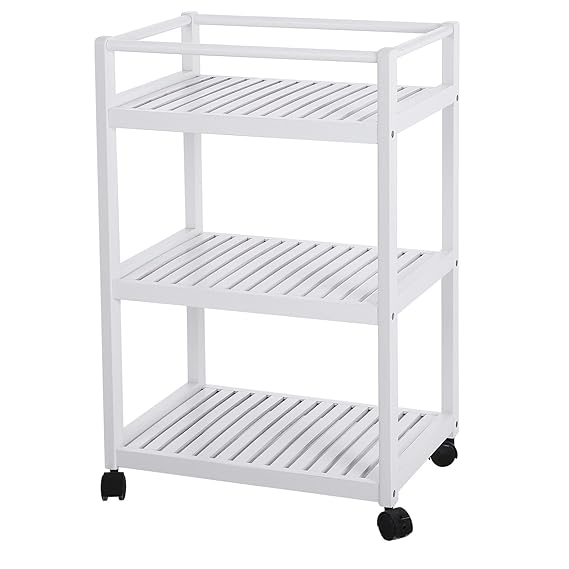 SONGMICS Bambus Rollwagen Standregal, Servierwagen, Küchenwagen, Küchenregal, Aufbewahrungsregal, Regalwagen 3 Ablagen mit Ro