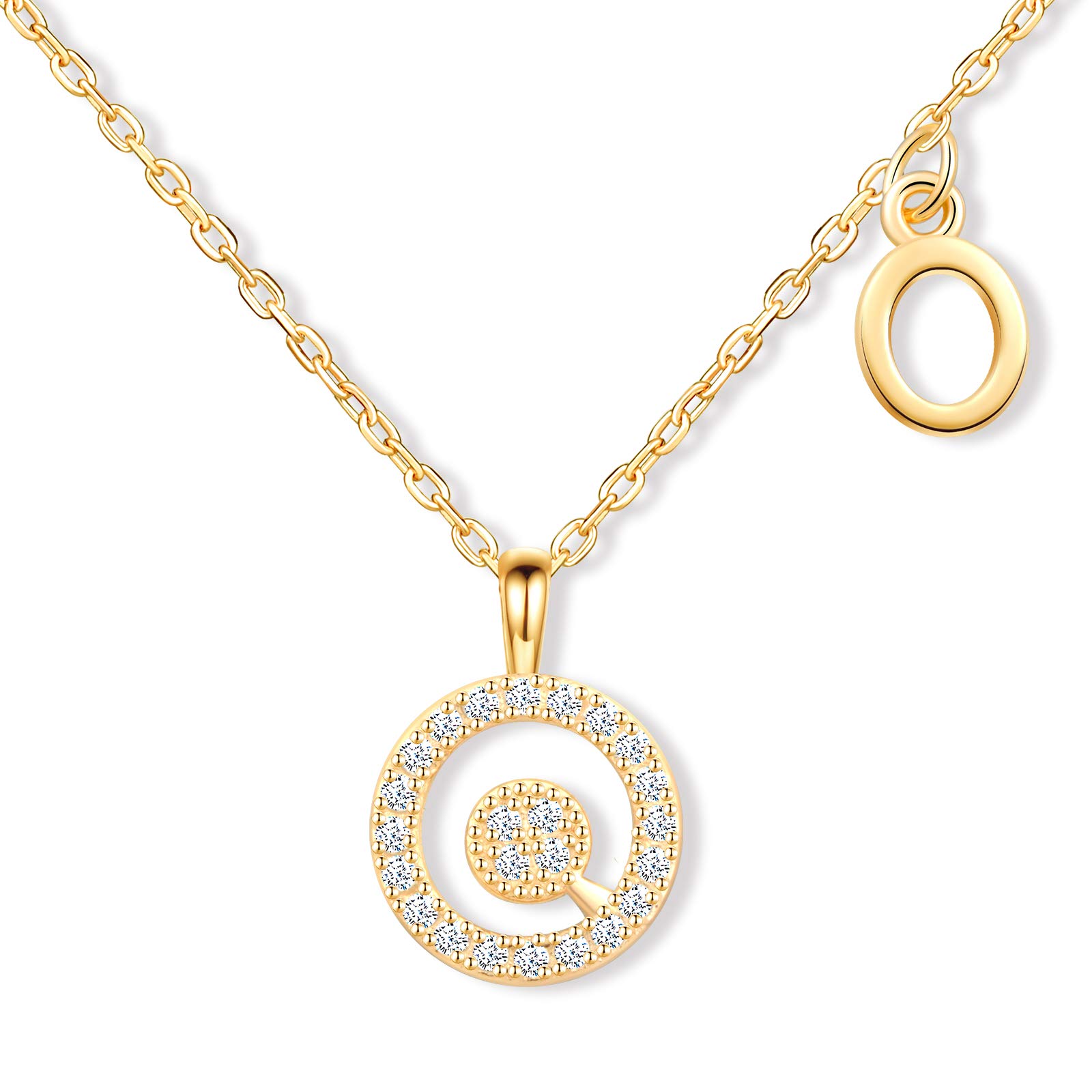 MicLee Women's girl's Necklace pendant, 925 Sterling Silver necklace, Fashion letter diamond necklace, Gold the letter O necklace pendant, Inlaid zircon, beautiful and shining pendant