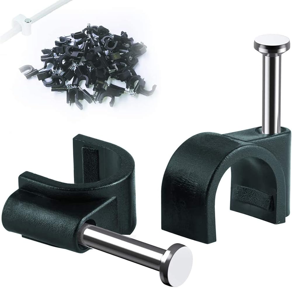 Elezenioc Round Cable Clips 8MM Wall Nail Clips 100Pcs Black