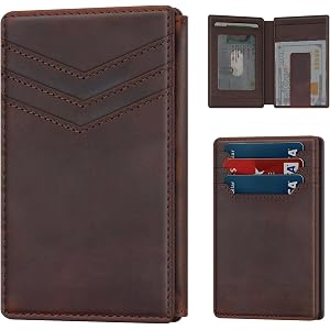 Genuine Leather Slim Wallet for Men: Minimalist RFID Wallet Holds 15 Cards | Thin Front Pocket Card Wallets with Magnetic Mon