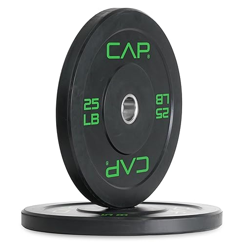 CAP Barbell Budget Olympic Bumper Plate Set with Green Logo, Black