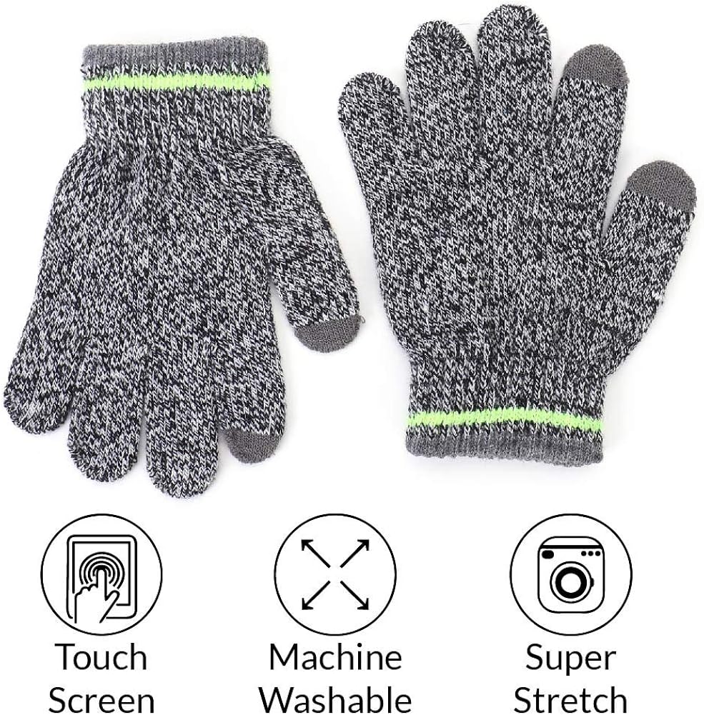 accsa 3 Pairs Kids Winter Magic Gloves for Boys Girls Soft Stretchy Touch Screen Gloves, Neon Stripe: Clothing