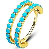 OUFER 20G Double Nose Rings Hoops, Turquoise Nose Rings for Women Men, Daith Earrings, Tragus Rook Conch Helix Lip Piercing Jewelry,316L Surgical Steel Hinged Segment Septum Hoop Jewelry 6/7/8mm