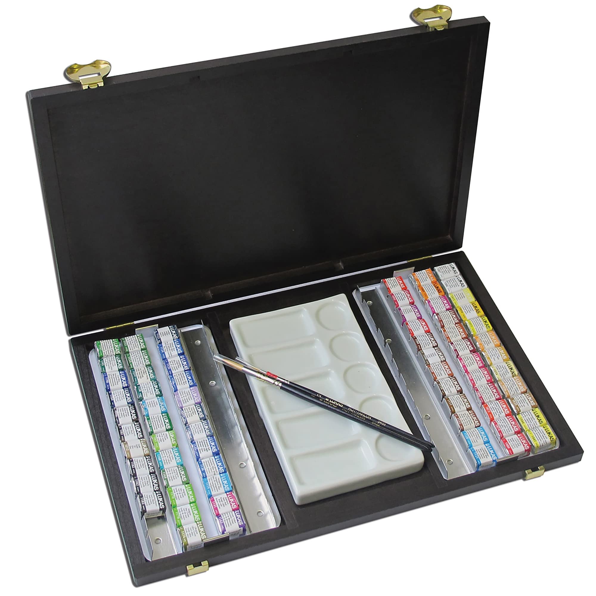 LUKAS 1862 Aquarell Half Pan Wooden Box Set, 70 x Half Pan in Assorted Colours, For Professional Watercolour Artists