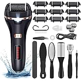 AdamPark Electric Callus Remover for Feet,Rechargeable Foot File Hard Skin Remover,Waterproof 14 in1 Professional Pedicure Kit for Cracked Heels &Dead Skin,with 9 Roller Heads 2 Speed(Black P8)