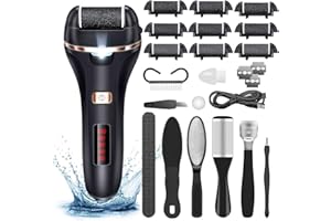 ADAMPARK Electric Callus Remover for Feet,Rechargeable Foot File Hard Skin Remover,Waterproof 14 in1 Professional Pedicure Kit for Cracked Heels &Dead Skin,with 9 Roller Heads 2 Speed