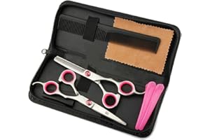 JYHY Professional Hair Cutting Scissors Shears Barber Thinning Set Kit- Family Hair Cutting,Barber Hair Cutting Tool Thinning texturizing/Pink 6"