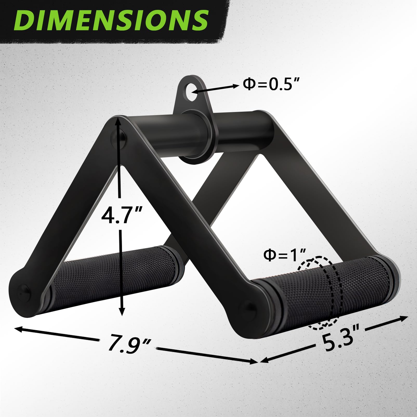 Double D Row Handle Cable Attachment for Weight Workout, Steel with Non-Slip Rubber Grip (Black)