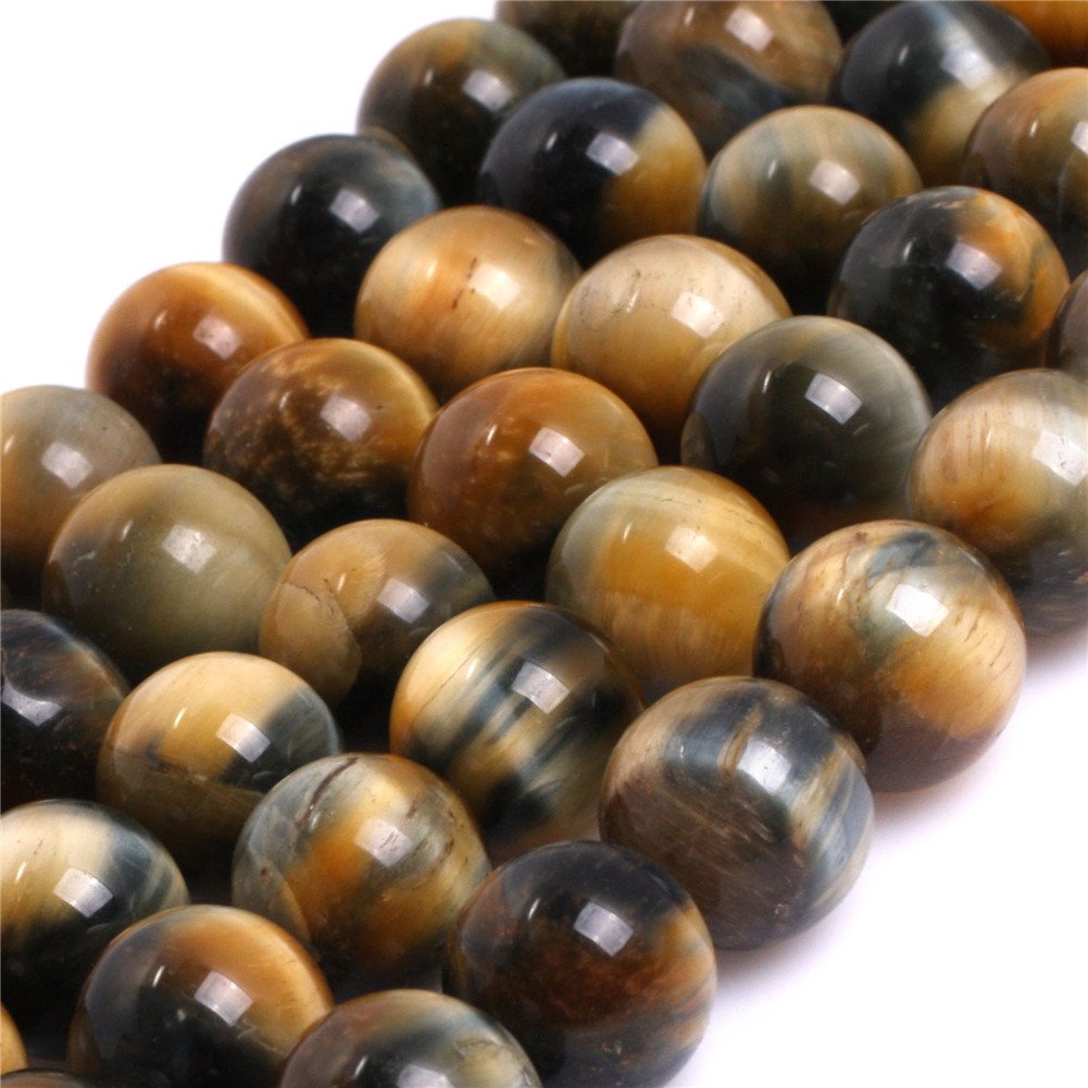 AAA Grade Natural Round Genuine Gemstone Semi Precious Stone Beads for Jewellery Making 15‘’ (Dream Lace Gold Blue Tiger eye/12MM)