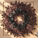 Agusbagli 28’’ Halloween Wreath for Front Door, Burgundy Fall Wreath | Realistic Artificial Cimicifuga Plum Leaves with Berries, Large Spooky Wreath for Wall Gothic Thanksgiving Harvest Decor