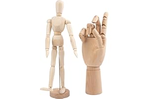Framendino, 2 Pack 12 Inch Wooden Hand Model Mannequin Figure for Decoration Painting