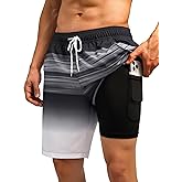 SILKWORLD Mens Swim Trunks Quick Dry Bathing Suit Board Swimming Shorts with Zipper Pockets and Compression Liner