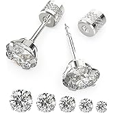 5-6 pairs Push-in Flat Back Stud Earrings Hypoallergenic Surgical Stainless Steel Cubic Zirconia Earrings Studs Set Multi-Pack, CZ Stud Earrings for Women Men Trendy Cartilage Stud Earrings 2-8mm