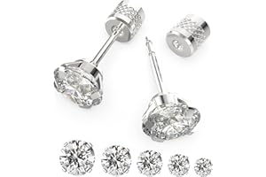 YETONLOAD 5-6 pairs Push-in Flat Back Stud Earrings Hypoallergenic Surgical Stainless Steel Cubic Zirconia Earrings Studs Set Multi-Pack, CZ Stud Earrings for Women Men Trendy Cartilage Stud Earrings 2-8mm