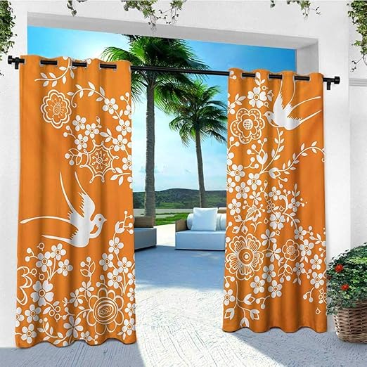 Amazon Com Leinuoyi Orange And White Outdoor Curtain Panels Set