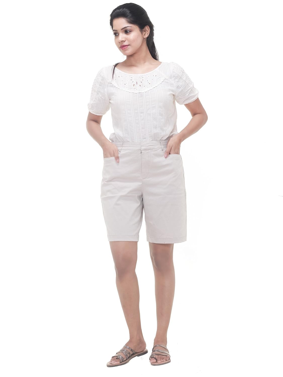 twist womens white solid cotton lycra strech shorts free shipping