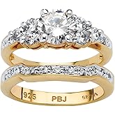Palm Beach Jewelry 18K Yellow Gold Plated Round Cubic Zirconia Bridal Ring Set
