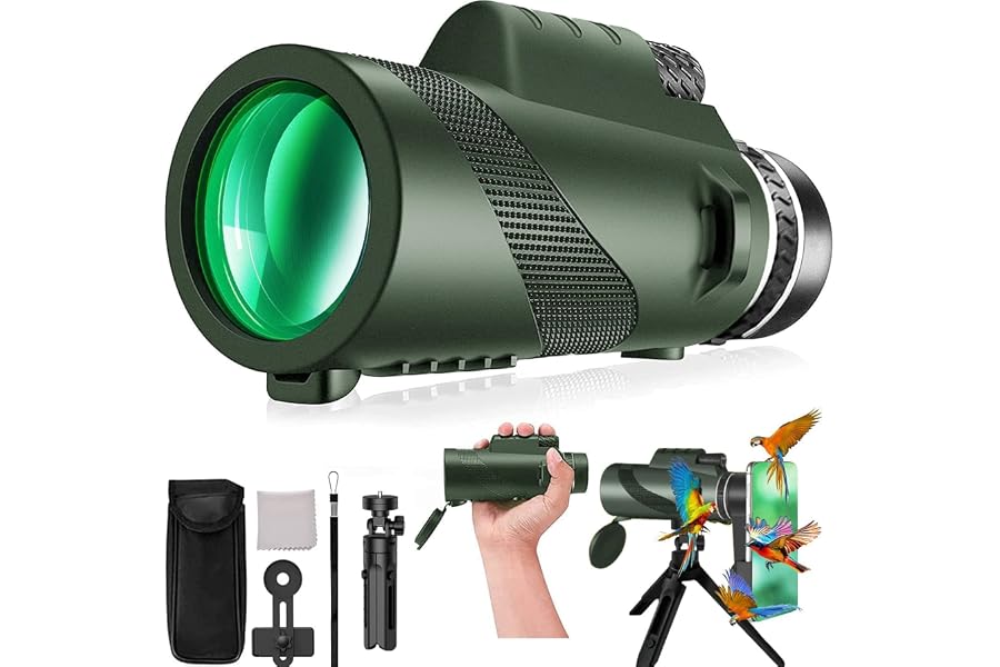 Monocular-Telescope 80x100 High Powered Monoculars High Definition for Adults High Powered with HD BAK4 Prism Smartphone Adapter Telescope Hunting Wildlife Bird Watching Travel Camping Hiking-Green