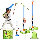JoyCat 3-in-1 T Ball Set for Kids 3-5,Toddler Baseball with Hanging Tee,T-Ball Stand,Auto Launcher,6 Balls-Adjustable Height 
