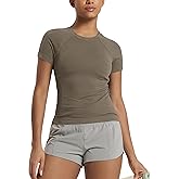 ODODOS Women's Seamless Performance Short Sleeve T-Shirt - Lightweight Breathable Slim Fit Running Workout Top -Waist Length