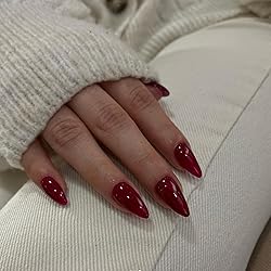 Wine Red Press on Nails Almond Shaped 48Pcs Neutral