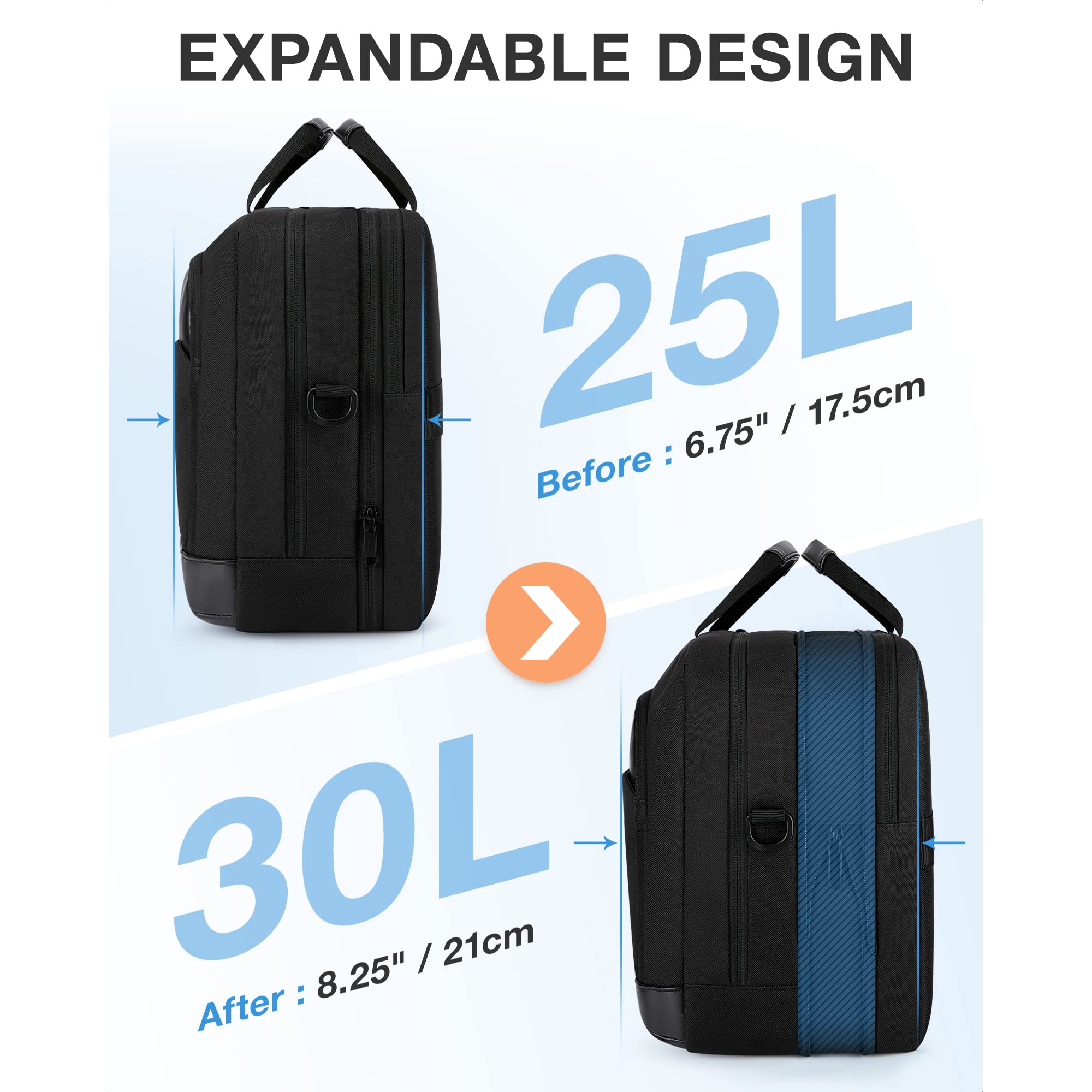Laptop Bag 17.3 Inch, Laptop Briefcase for Men Women, Large Expandable Computer Bag for Business, Work, Travel (Black)
