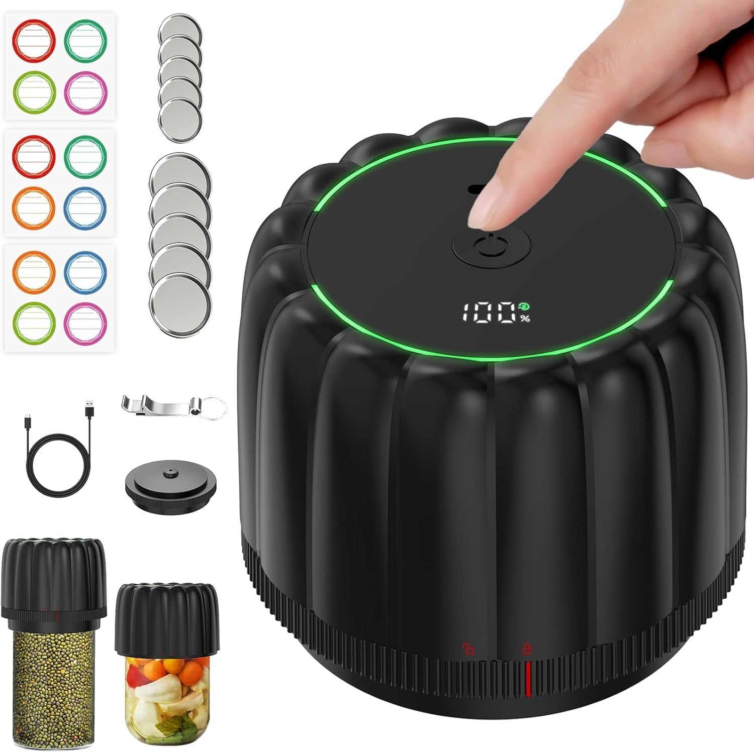 Bunyta Electric Mason Jar Vacuum Sealer Kit - Portable Jar Vacuum Sealer for Canning Jars, with Wide and Regular Mouth Mason Lids, Food Storage Vacuum Sealing Machine, Lids Included, Opener Image