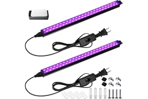 Barrina Black Light Bar, 10W 1FT Magnetic LED Black Lights, for Glow Party, Fluorescent Poster Paint, Blacklight Halloween Decorations, Linkable UV Light, Plug with Built-in ON/Off Switch, 2 Packs