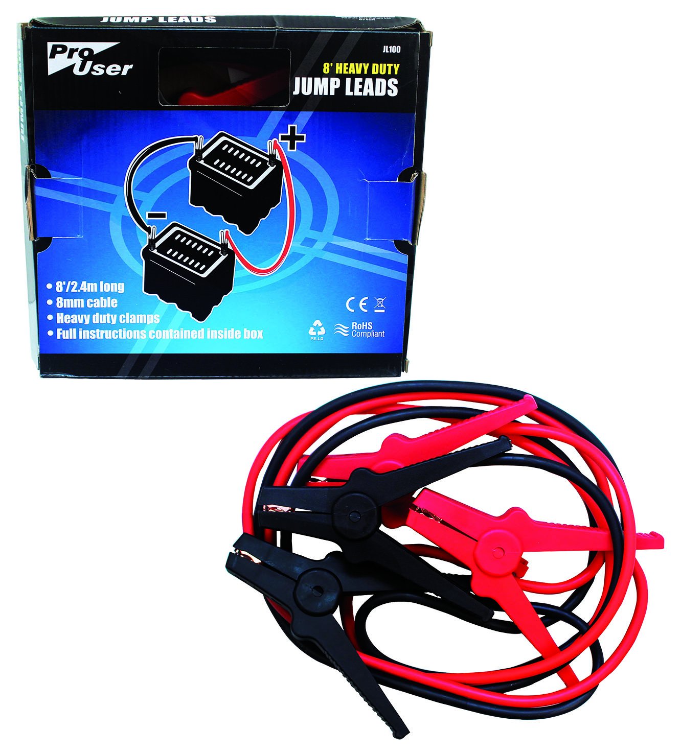 Blackspur BB-JL100 8' JUMP LEADS WITH HEAVY DUTY CLAMPS