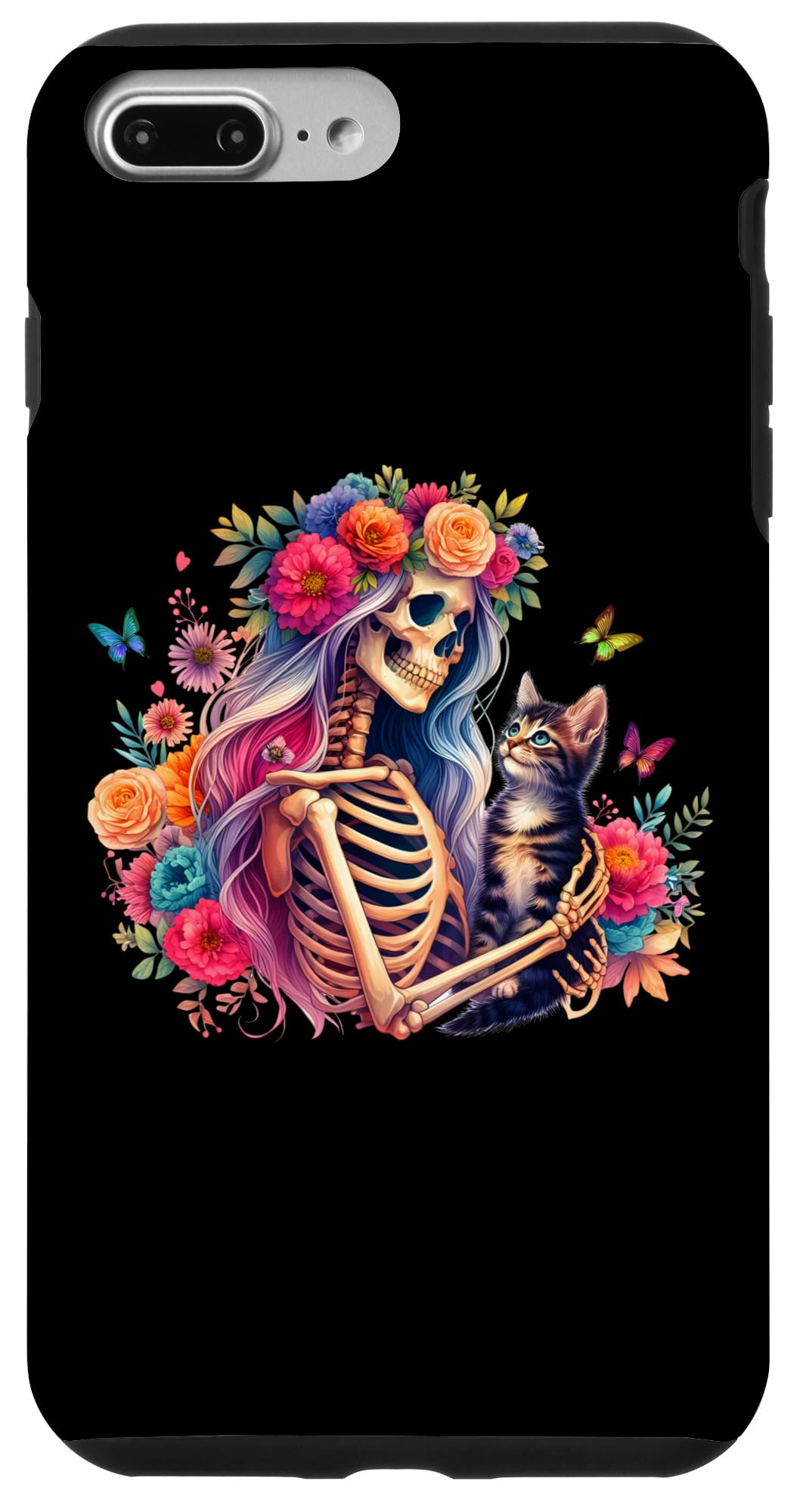 iPhone 7 Plus/8 Plus Female Skeleton And Cute Kitten Cat Lovers Halloween Vintage Case
