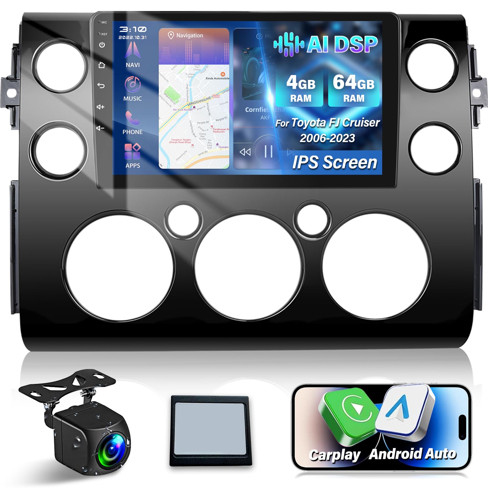View 1 of [4+64G] for Toyota FJ Cruiser 2006-2023 Upgrade Stereo: 9 inch IPS Touchscreen Android FJ Cruiser Radio - Wireless Carplay and Android Auto, 5G/WiFi, GPS, Custom Homepage, DSP, SWC + AHD Backup Camera