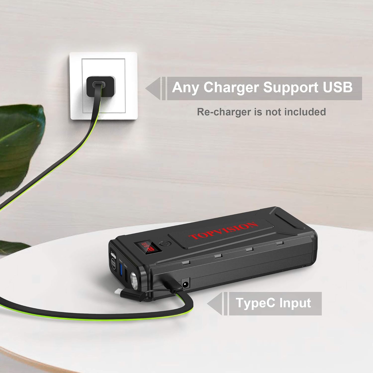 Battery Starter for Car, TOPVISION 2200A Peak 21800mAh Portable Car Power Pack with USB Quick Charge 3.0 (Up to 7.0L Gas or 6.5L Diesel Engine), 12V Portable Auto Battery Booster: Automotive