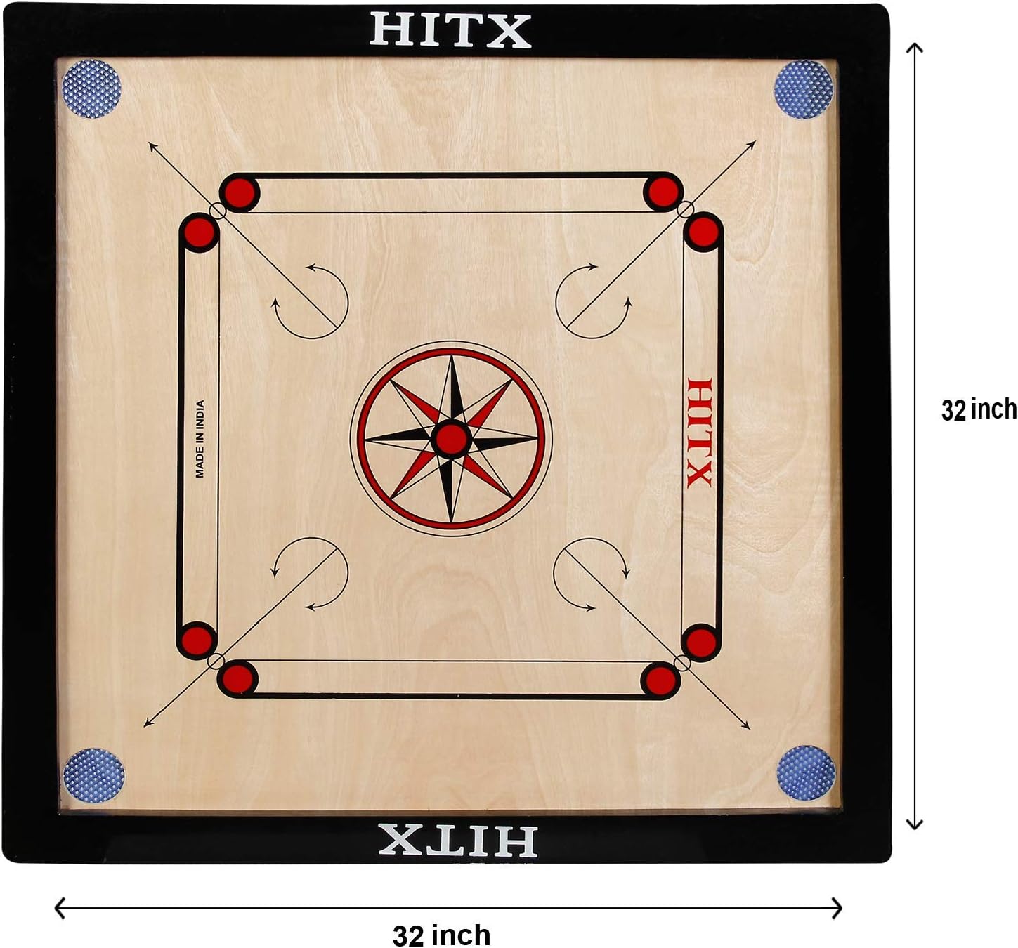 Hitx Large Size Carrom Board | Inlcudes Wooden Coins, Striker and a Powder | 32x32 inches Board Size | Professional Quality ply | for Adult Purpose
