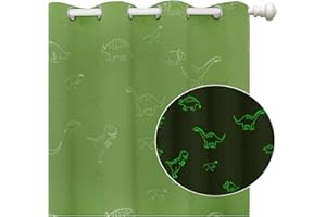 Muwago Dinosaur Curtains for Boys Bedroom – Kids Curtains with Glow in The Dark Cartoon Animal Pattern – Blackout Thermal Insulated Noise Reducing – Set of 2