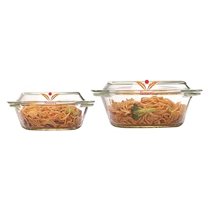 Femora Borosilicate Glass Round Casseroles, Microwave Safe - 1000ml, 1550ml (Set of 2)