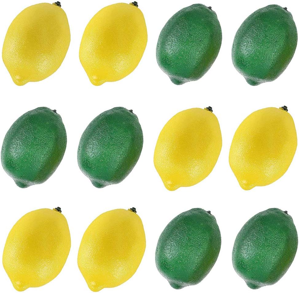 BigOtters 12pcs Fake Lemons, Faux Lemon Plastic Artificial Lemon for Home Kitchen Table Cabinet Party Decor Photography Prop, Yellow and Green