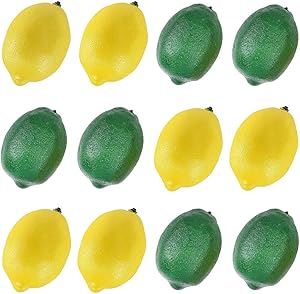 BigOtters 12pcs Fake Lemons, Faux Lemon Plastic Artificial Lemon for Home Kitchen Table Cabinet Party Decor Photography Prop, Yellow and Green