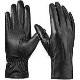 BISON DENIM Sheepskin Leather Gloves for Women - Cashmere Lined, Touchscreen & Driving Gloves for Winter Cold Weather