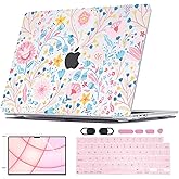 Seanai Compatible with MacBook Air 15 inch Case 2025 2024 2023 Release M4 A3241 Cover M3 A3114 M2 A2941 Touch ID, Pattern Plastic Hard Shell Case &Keyboard Skin &Screen Protector, Pink Flowers